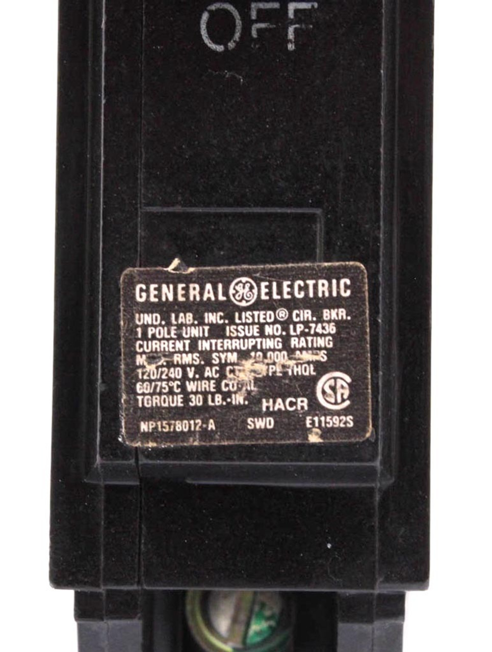 General. Electric THQL1120 Circuit Breaker 20A 120/240V 1P 10kA Plug-In