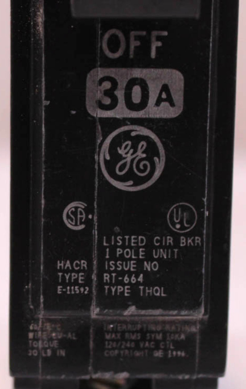 General Electric THQL1130 Breaker 30A 120/240V 1P 10kA Plug-In