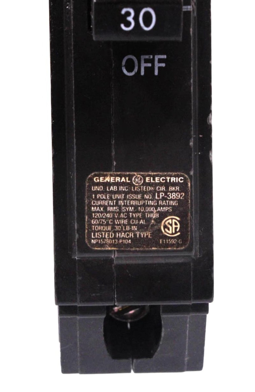 General. Electric THQB1130 Breaker 30A 1P 120/240V 10kA Bolt-On