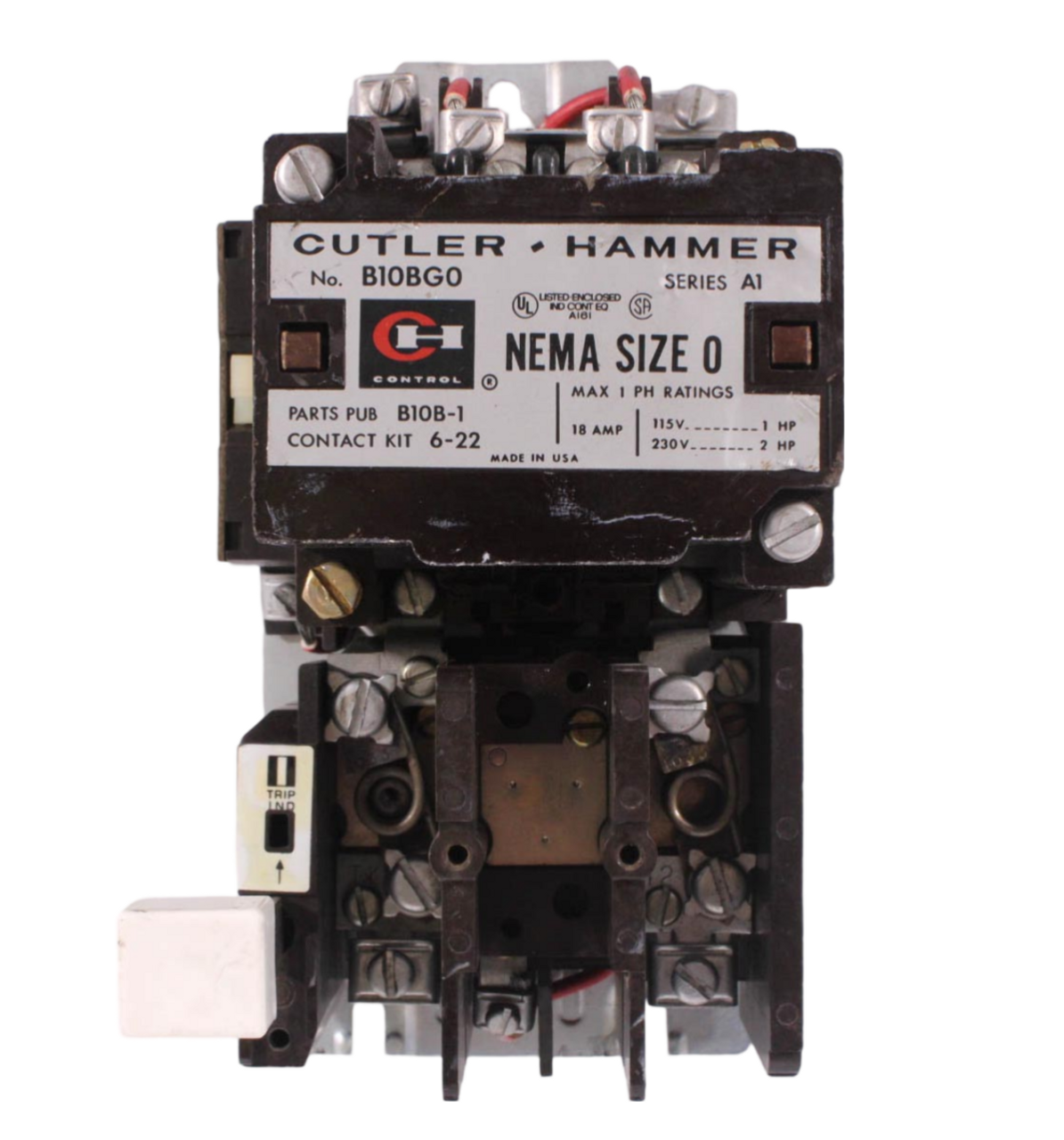 Cutler Hammer B10BG0 Motor Starter NEMA Size 0 18A 115V at 1HP 230V at 2HP