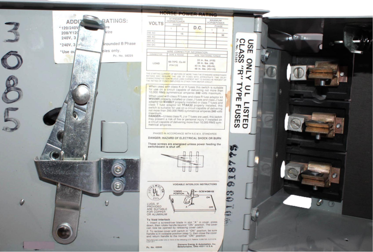 Siemens V7E3233 Fusible Twin Vacu Break Switch 100A 240V 3P 3PH Series A