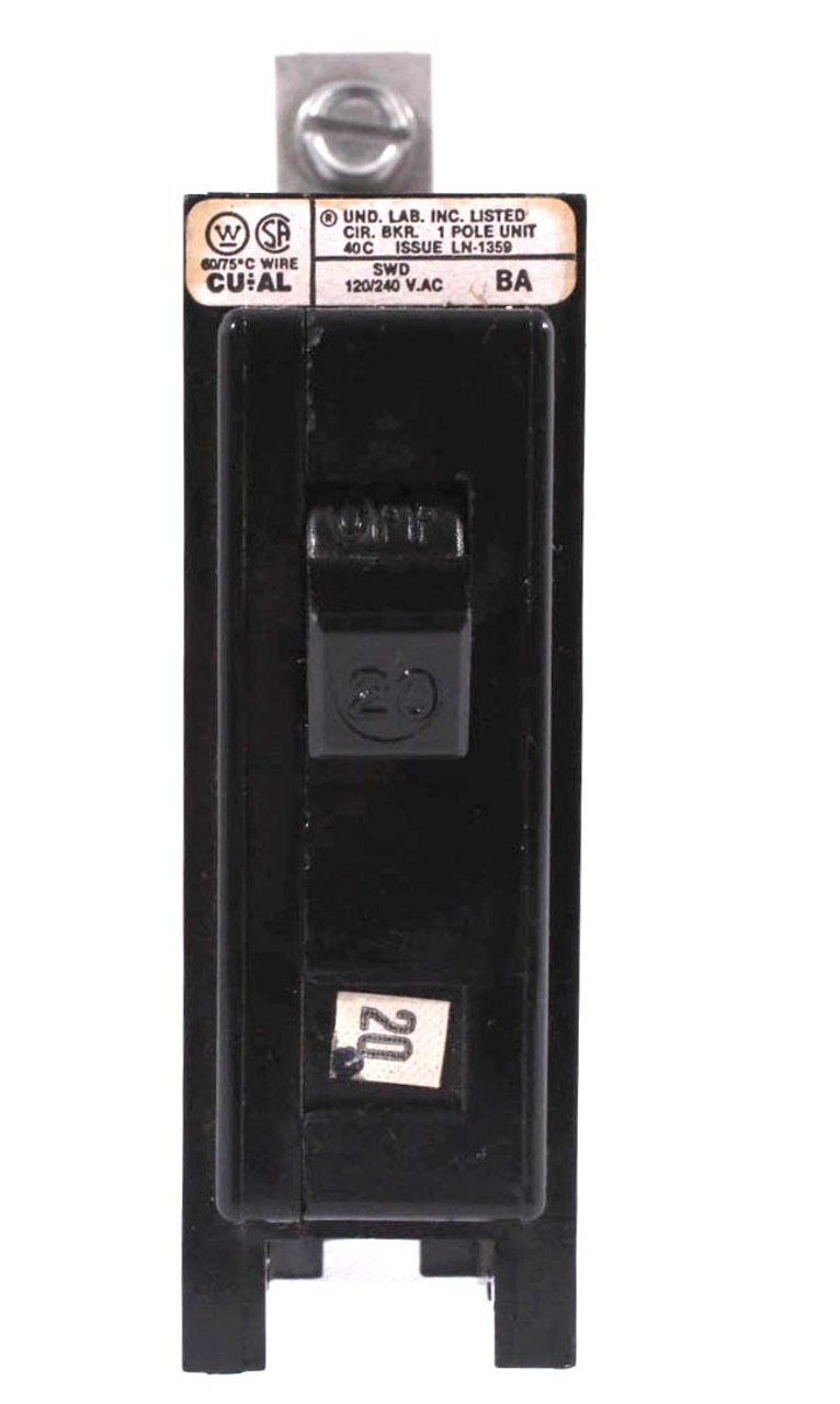 Westinghouse. BAB1020 Breaker 20A 120/240V 1P 10kA Bolt-On