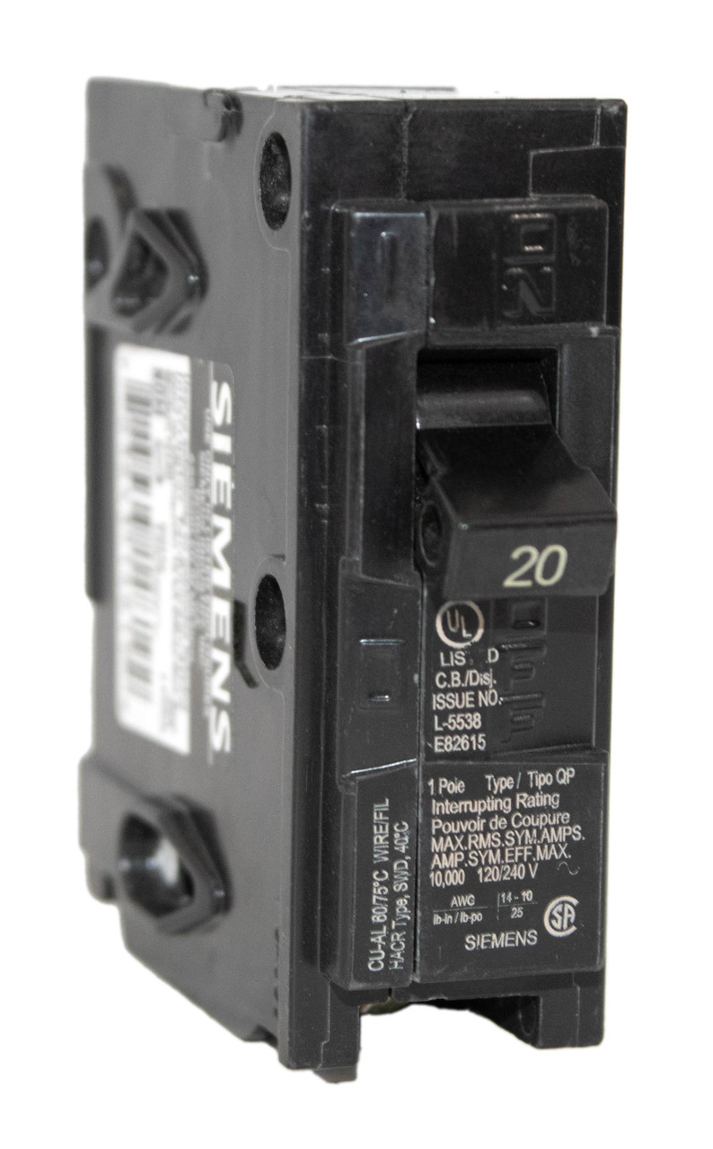 Siemens Q120 Breaker 20A 120/240V 1P 10kA Plug In