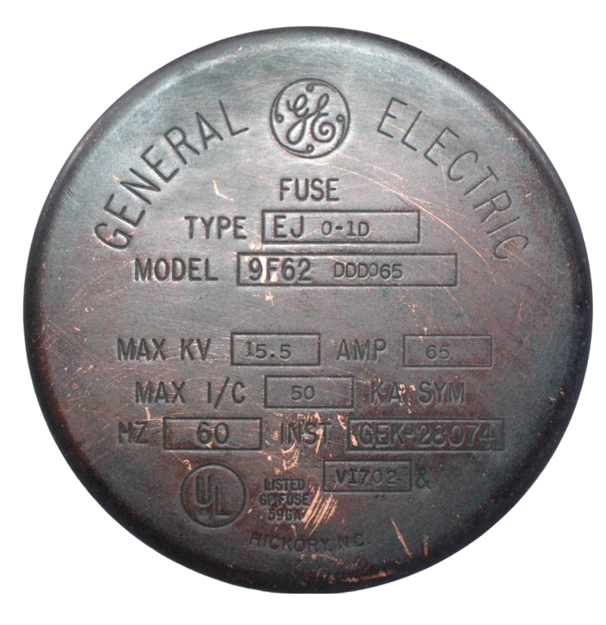 General Electric 9F62DDD065 Fuse 65A 15.5kV 60Hz 50kA GEK-2807