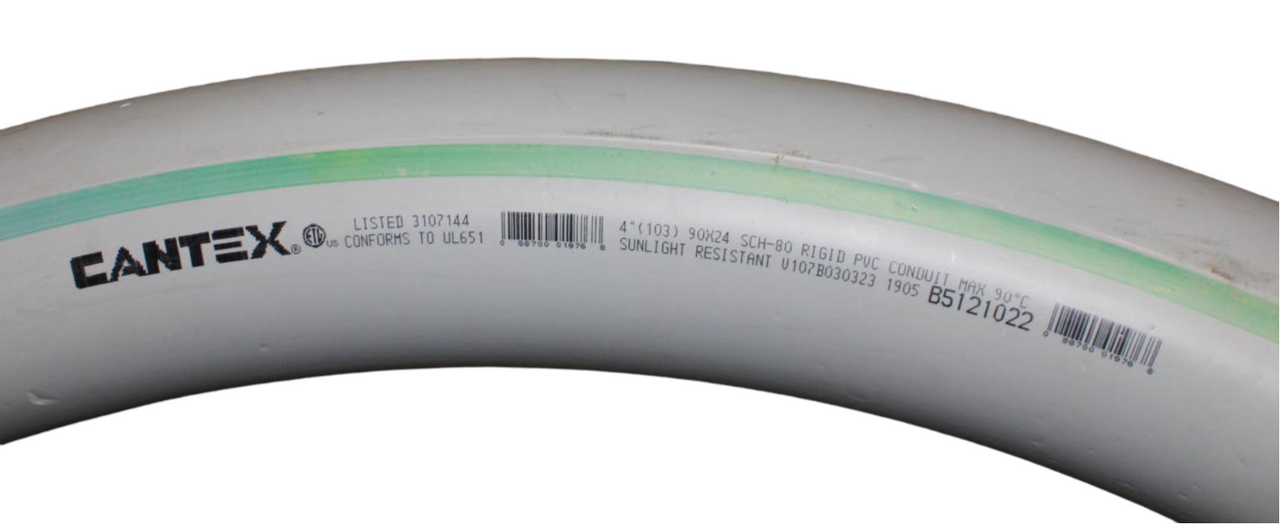 Cantex B5121022 Elbow 90 Degree 4 Inch SCH 80 NEMA TC-3 Rigid PVC Plain End