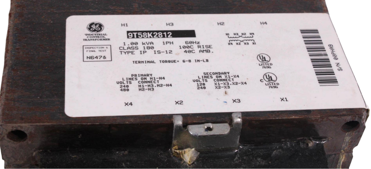 General Electric 9T58K2812 Ind Control Transformer P 240/480V S 120/240V Type IP