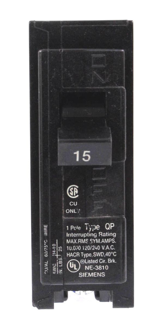 Siemens Q115 Breaker 15A 120/240V 1P 10kA Plug In