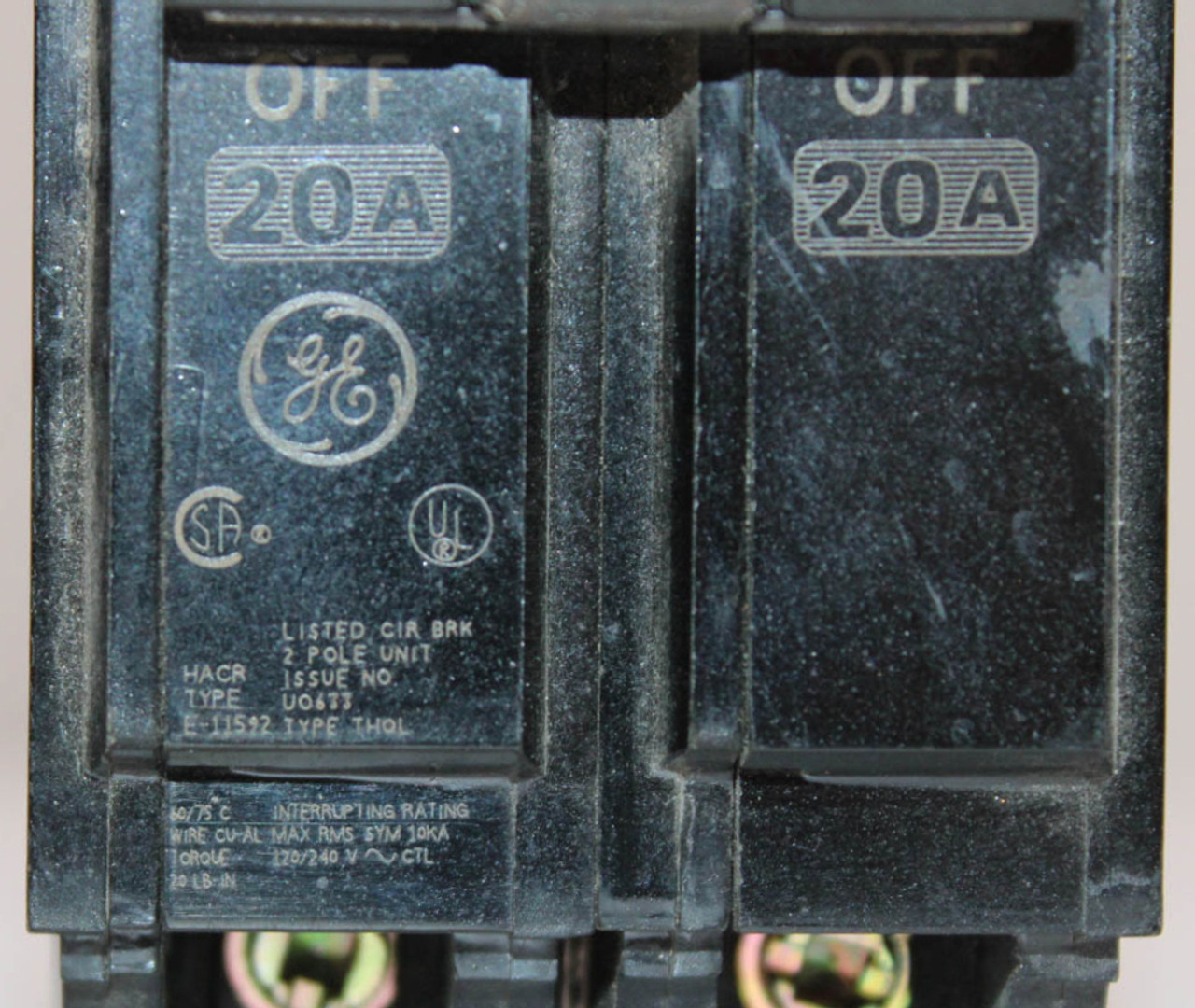 General Electric THQL2120 Breaker 20A 120/240V 2P 1PH 10kA Plug In.
