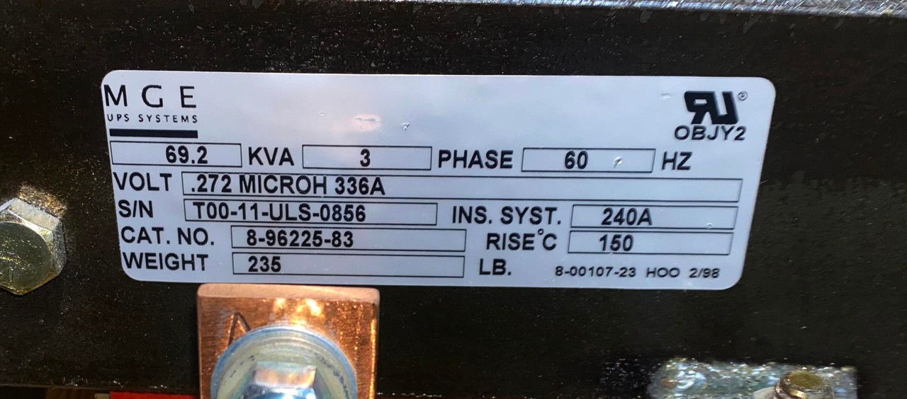 MGE UPS Systems 8-96225-83 Transformer 69.2KVA 3Ph 60Hz .272 MICROH 336A 240A