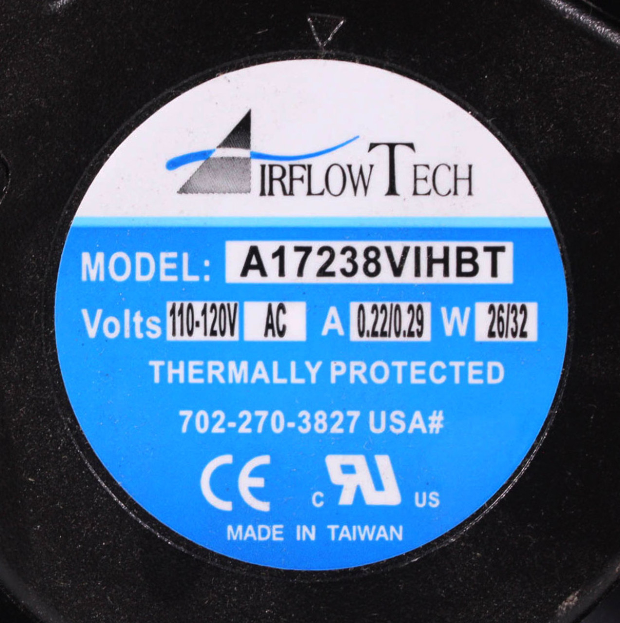 Airflow Tech A17238VIHBT Cooling Fan 0.22/0.29A 110/120V 26/32W Thermally Protected