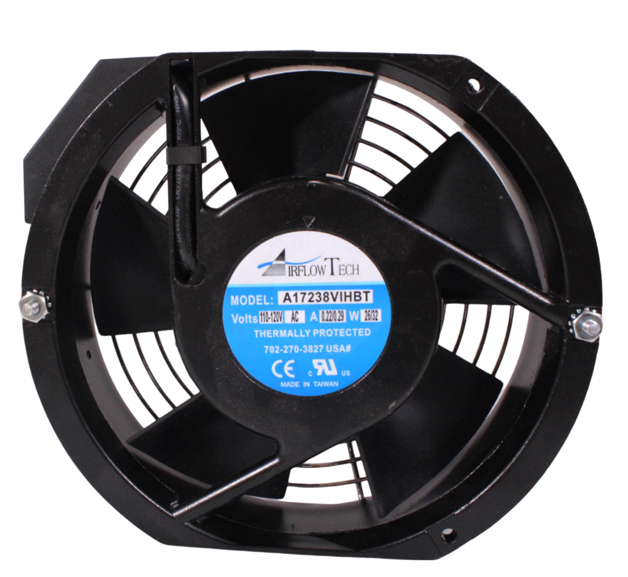 Airflow Tech A17238VIHBT Cooling Fan 0.22/0.29A 110/120V 26/32W Thermally Protected