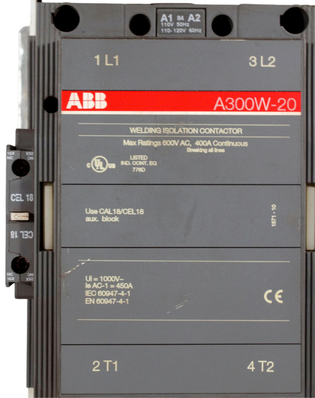 ABB A300W-20 Welding Isolation Contactor 400A Continuous 600V 3P Configuration