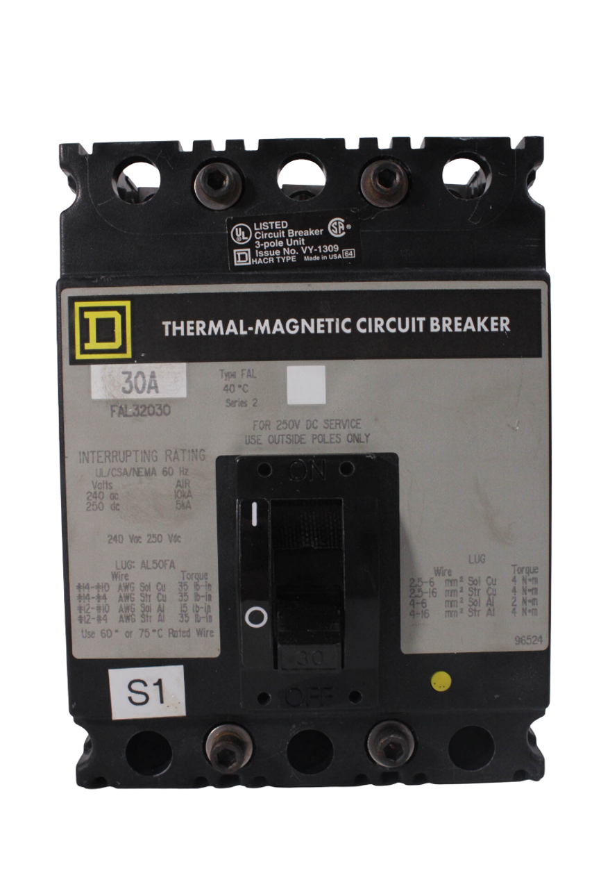 Square D FAL32030 Breaker 30A 240V 3P 3PH Type FAL Series 2 Schneider Electric