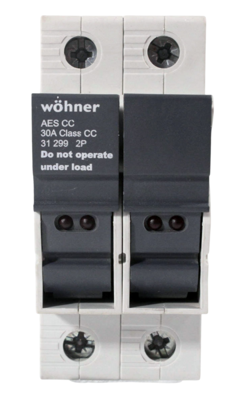 Wohner 31 299 Fuse Holder 30A 600V 2P LED Indicators Class CC Fuse