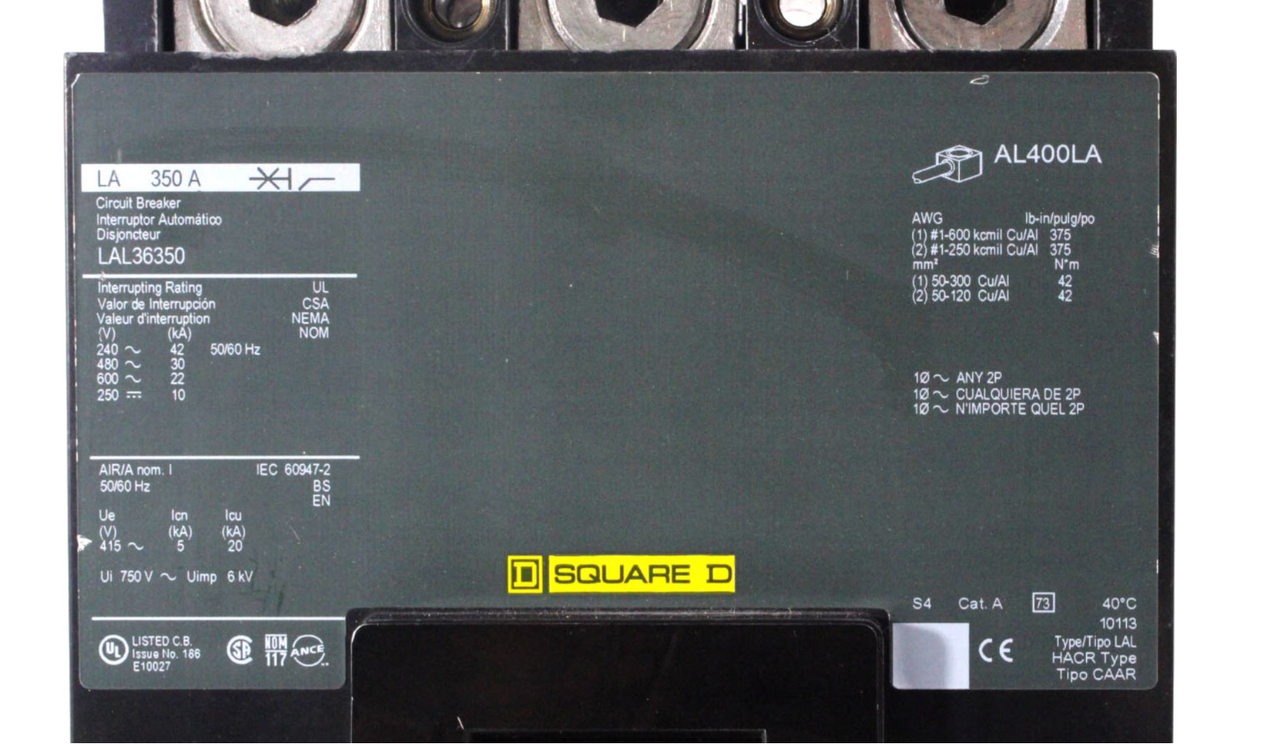 Square D LAL36350 Breaker 350A 600V 3P 3PH 22kA Push to Trip Thermal Magnetic