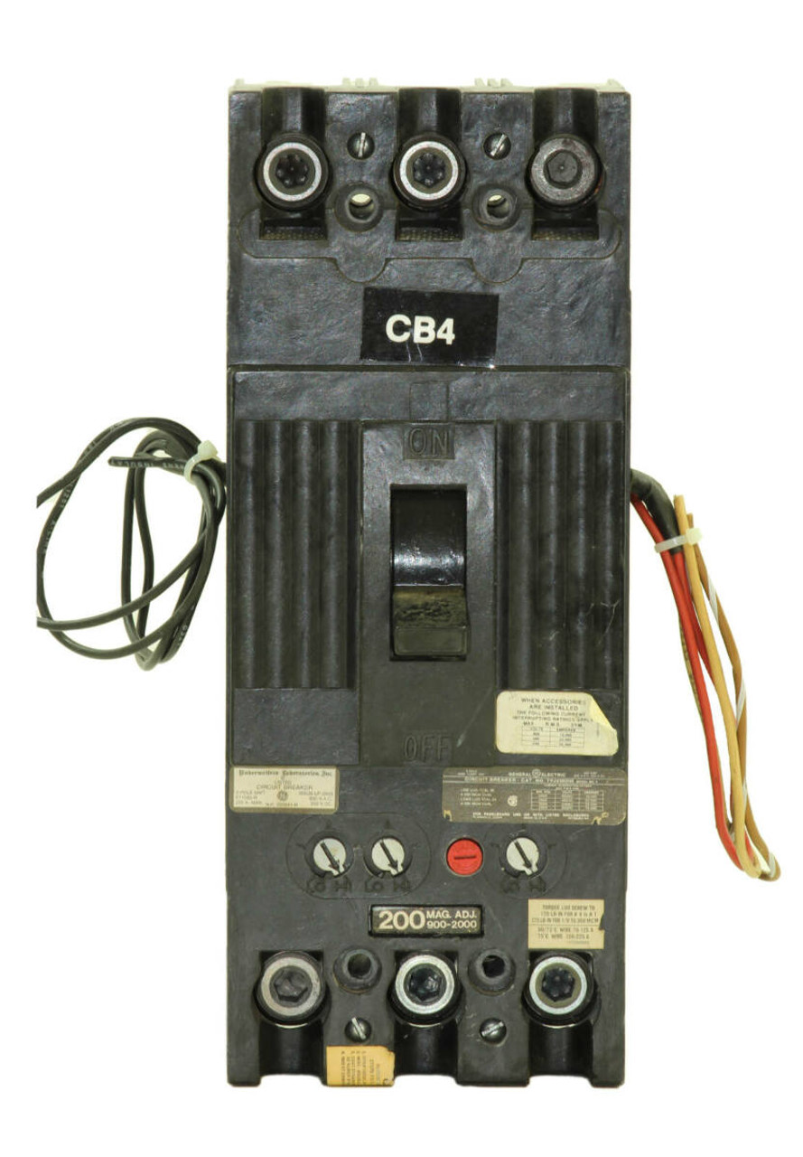 General Electric TFJ236200 Breaker 200A 600V 3P 18kA with Auxiliary Switch, 48VDC Shunt Trip