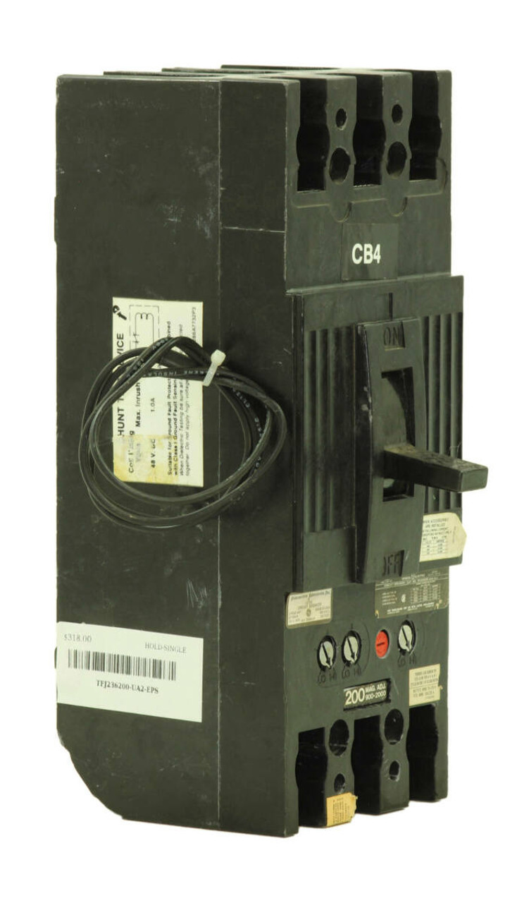 General Electric TFJ236200 Breaker 200A 600V 3P 18kA with Auxiliary Switch, 48VDC Shunt Trip