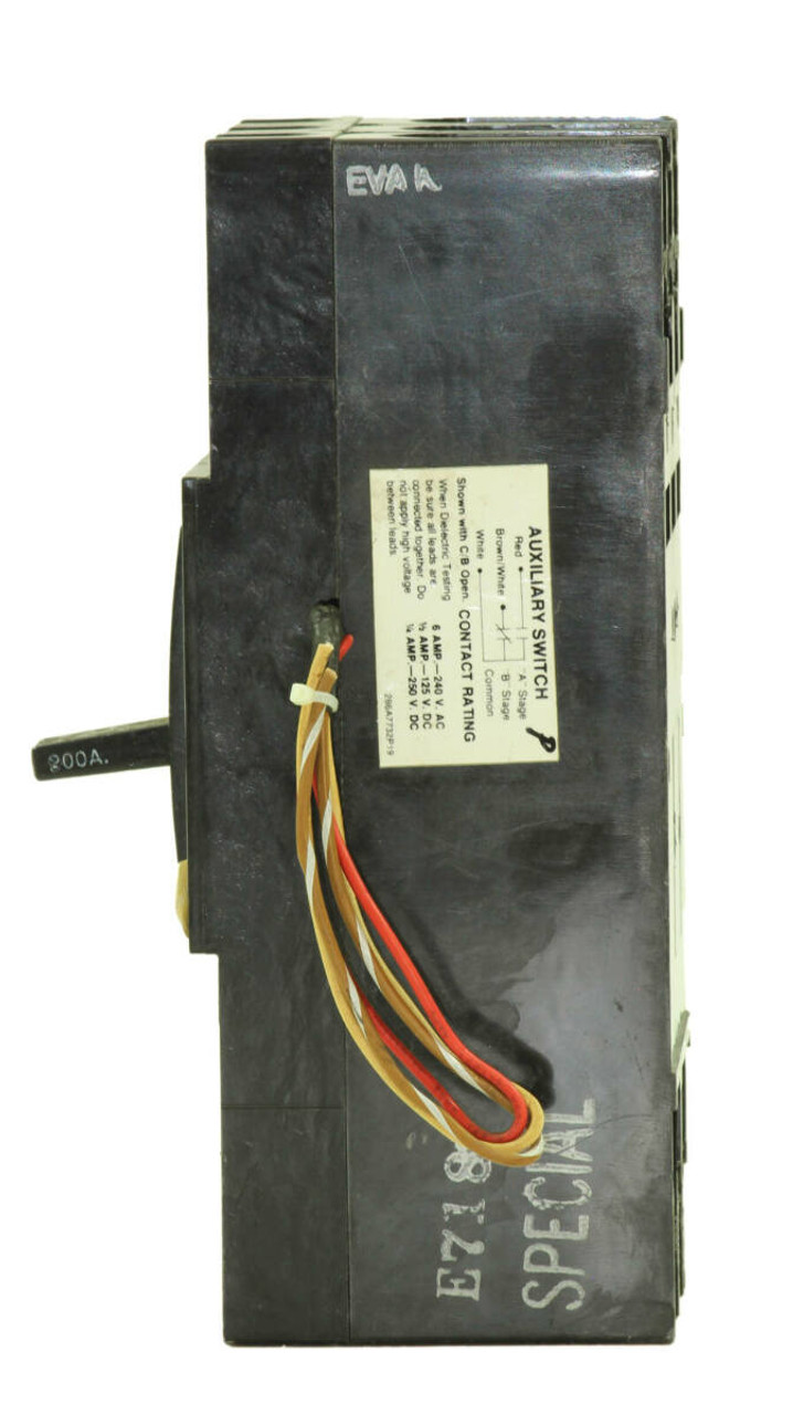 General Electric TFJ236200 Breaker 200A 600V 3P 18kA with Auxiliary Switch, 48VDC Shunt Trip