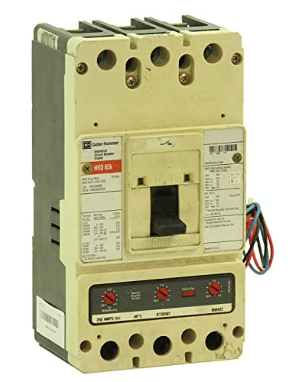Cutler Hammer HKD3250 Breaker 1/pkg 250A 600V 3P 35kA HKD3400F w/ Trip Unit KT3250T Auxiliary Switch