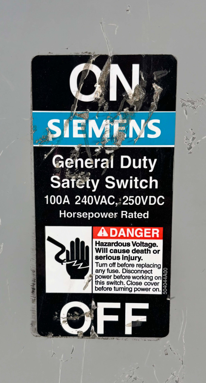 Siemens GF223NR General Duty Safety Switch 100A 240V 2P 3 Wire Fusible Type 3R