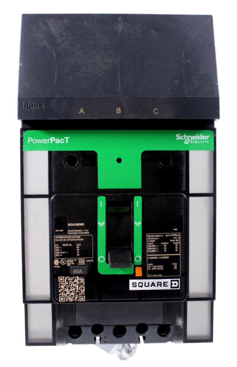 Square D BGA36080 Breaker 80A 600Y/347V 3P 3PH 18kA I-Line PowerPacT Thermal Magnetic