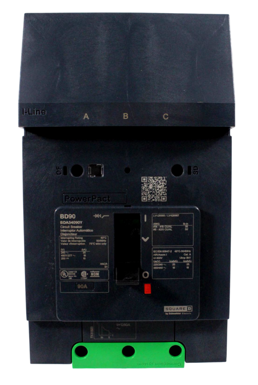 Square D BDA34090Y Breaker 90A 480Y/277V 3P 3PH 18kA PowerPacT B I-Line