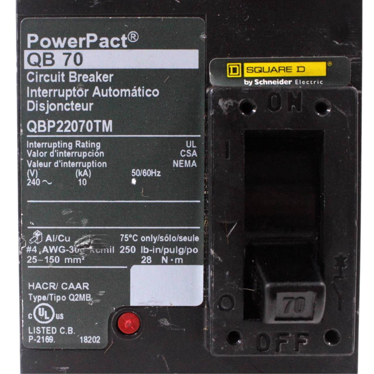 Square D QBP22070TM Breaker PowerPacT Q 70A 240V 2P 1PH 50/60Hz 10kA I-Line