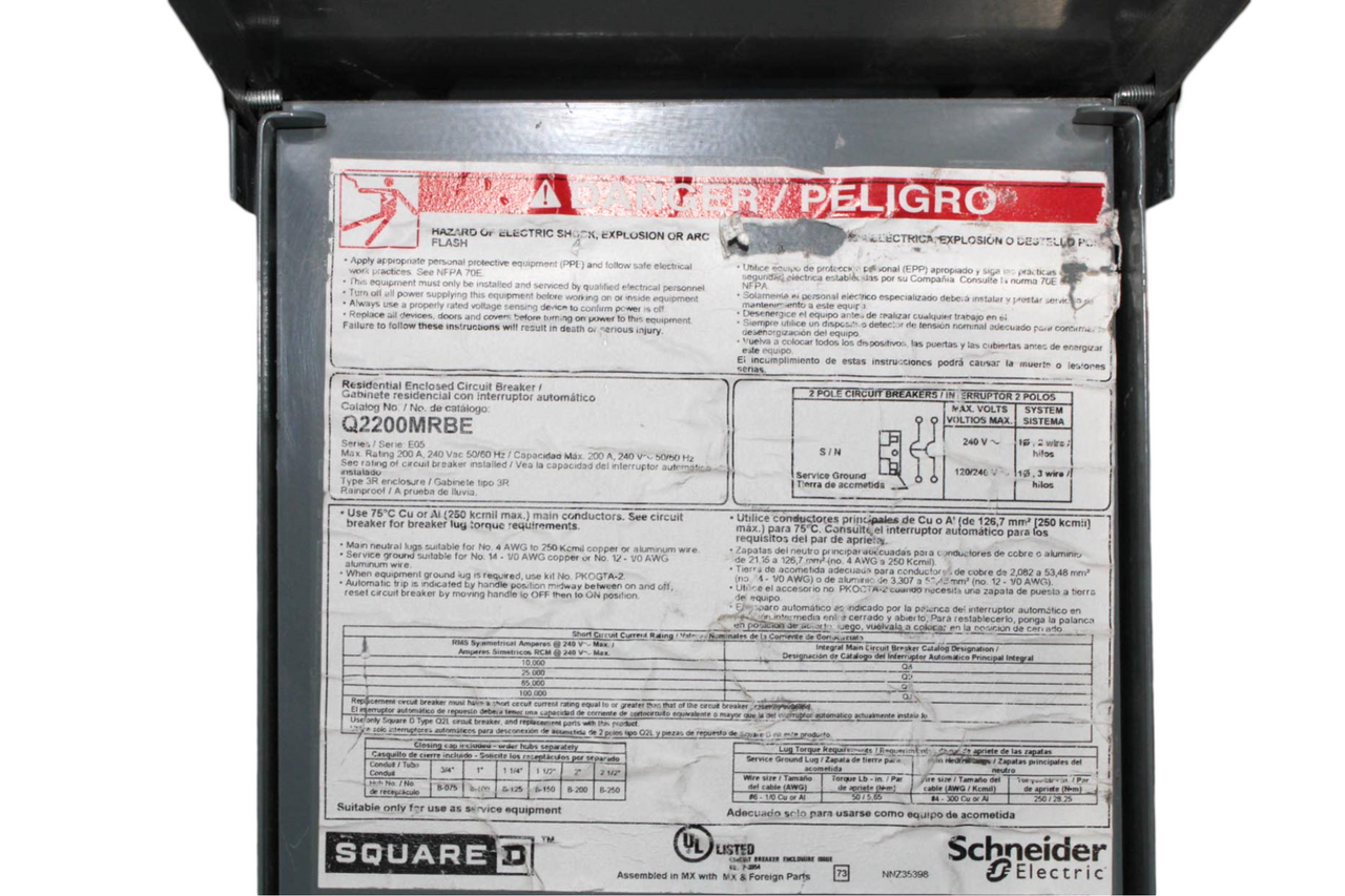 Square D Q2200MRBE Breaker Enclosure 200A 25kA 2P NEMA 3R PowerPacT Q Main