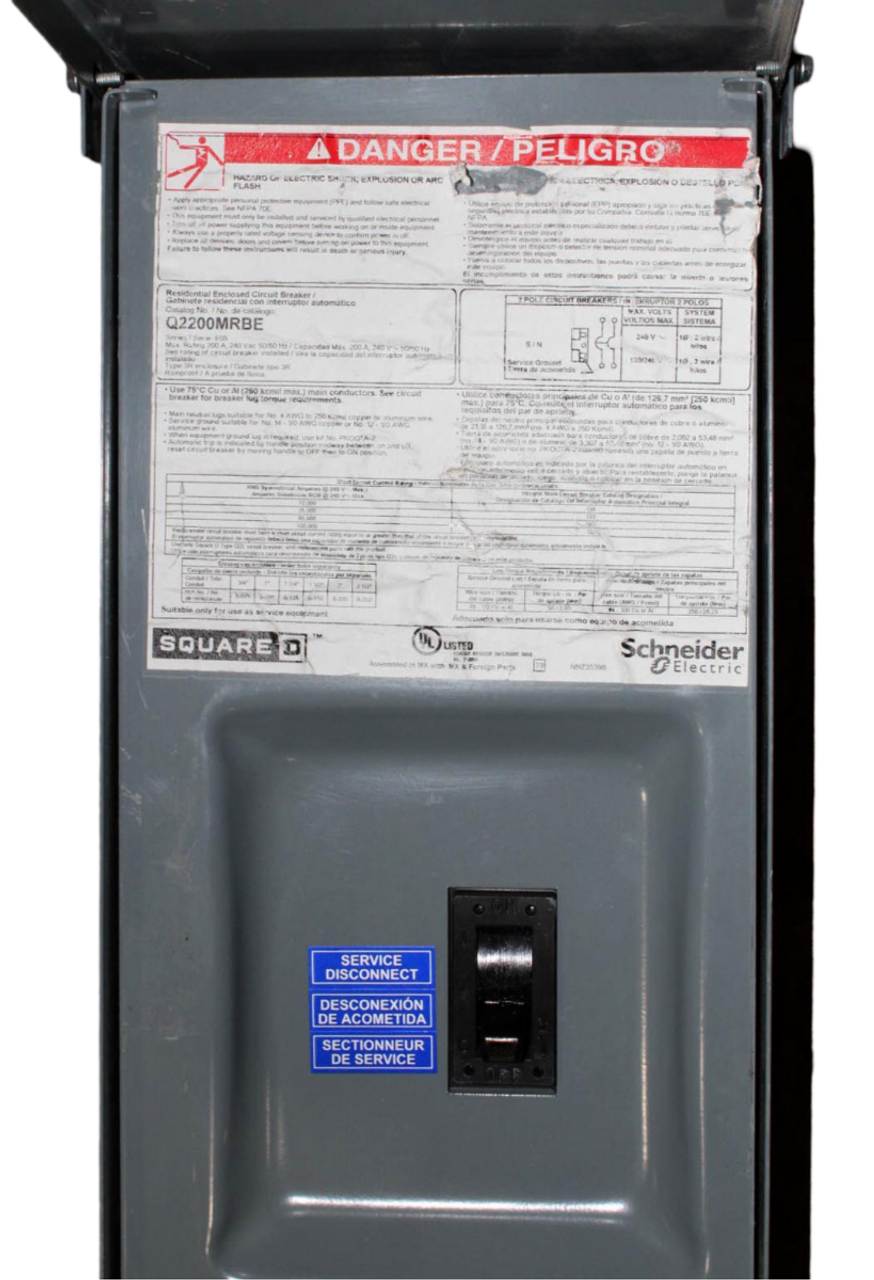 Square D Q2200MRBE Main Breaker Panel NEMA 3R - w/PowerPacT QDL22000RPTL Breaker 200A 240V 50/60Hz 25kA