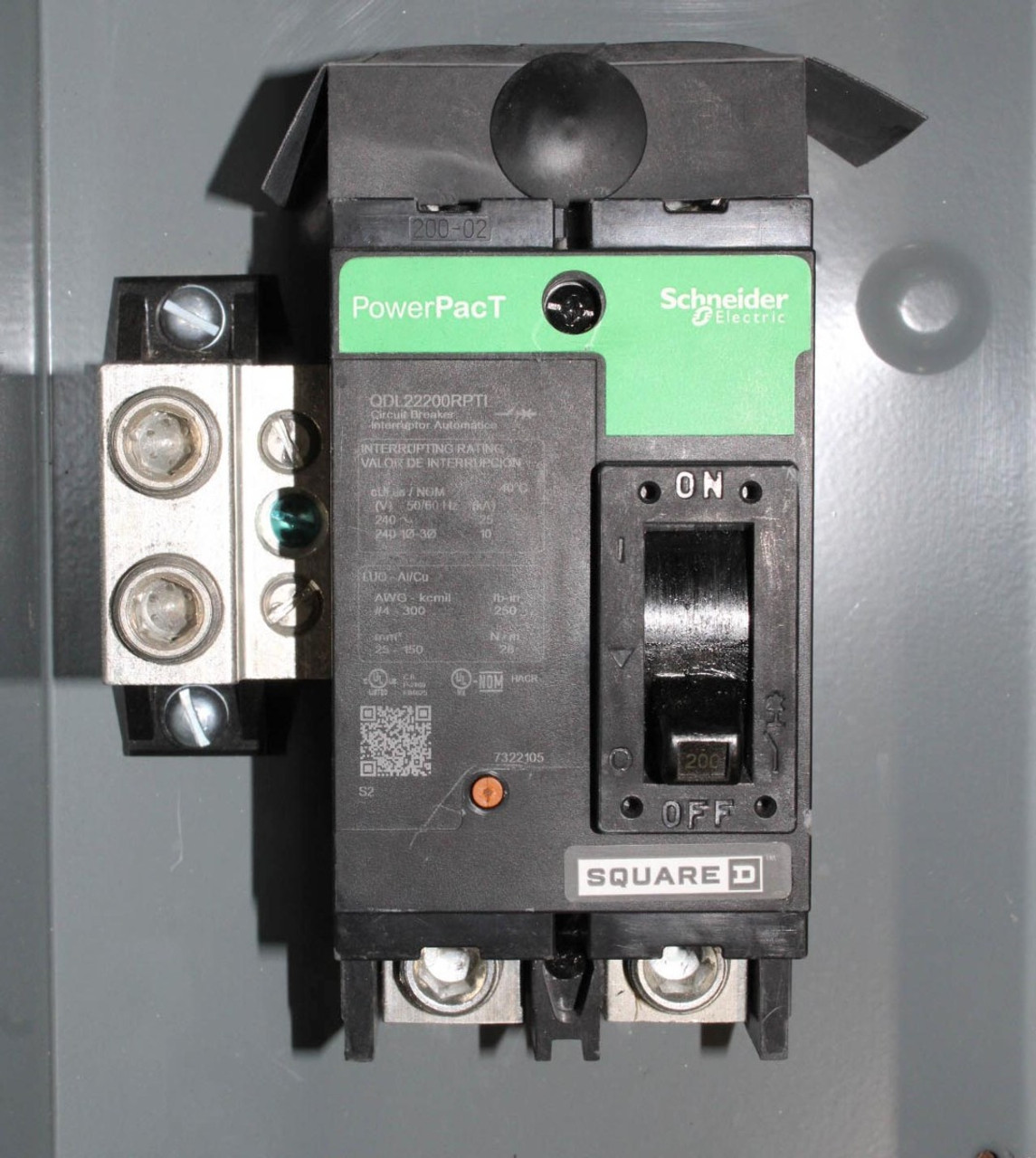 Square D Q2200MRBE Main Breaker Panel NEMA 3R - w/PowerPacT QDL22000RPTL Breaker 200A 240V 50/60Hz 25kA