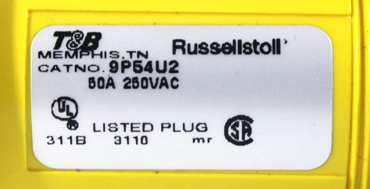 Thomas & Betts 9P54U2 DuraGard Male Plug 50A 250V 60Hz 3P 3PH 4 Wire Waterproof