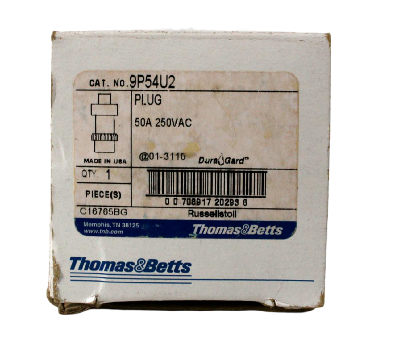 Thomas & Betts 9P54U2 DuraGard Male Plug 50A 250V 60Hz 3P 3PH 4 Wire Waterproof