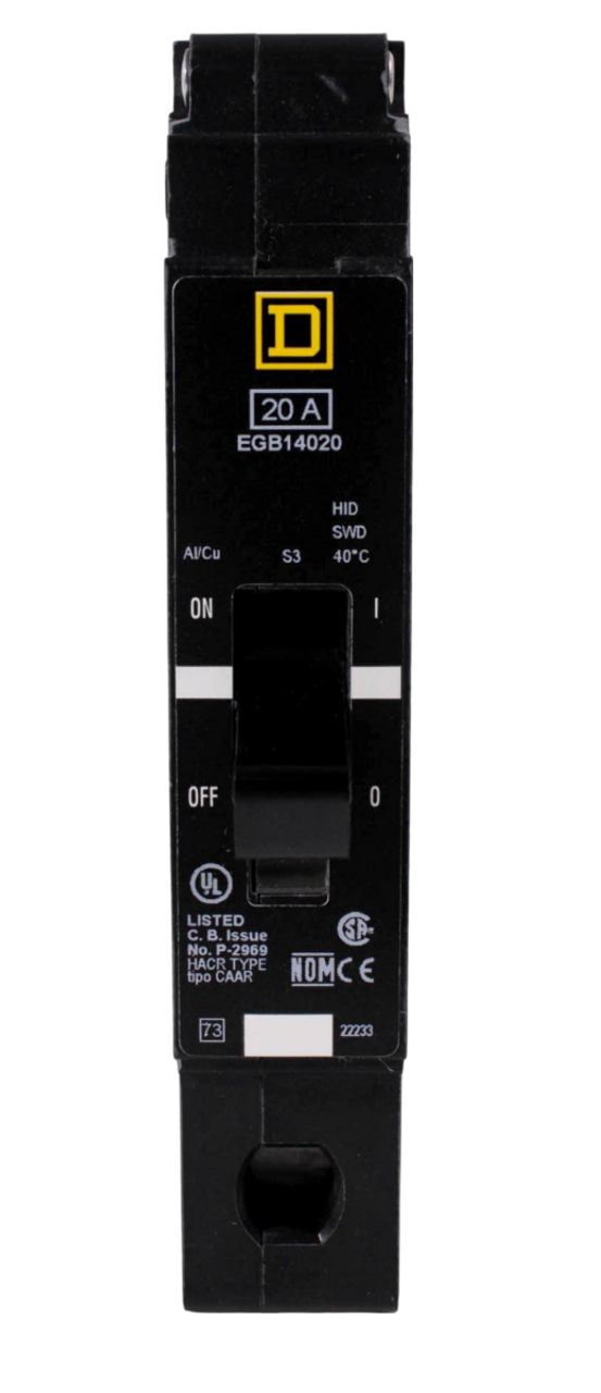 Square D EGB14020 Breaker 20A 277V 1P 1PH 65kA E Frame Bolt-On Thermal Magnetic