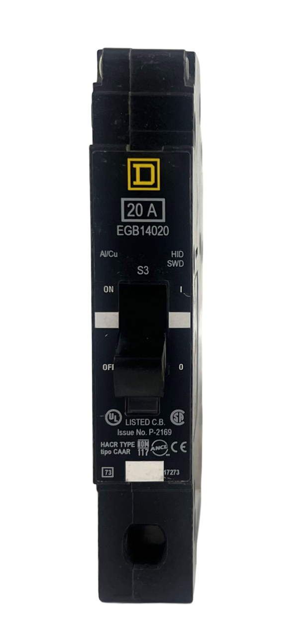 Square D EGB14020 Breaker 20A 277V 1P 1PH 65kA E Frame Bolt-On Thermal Magnetic