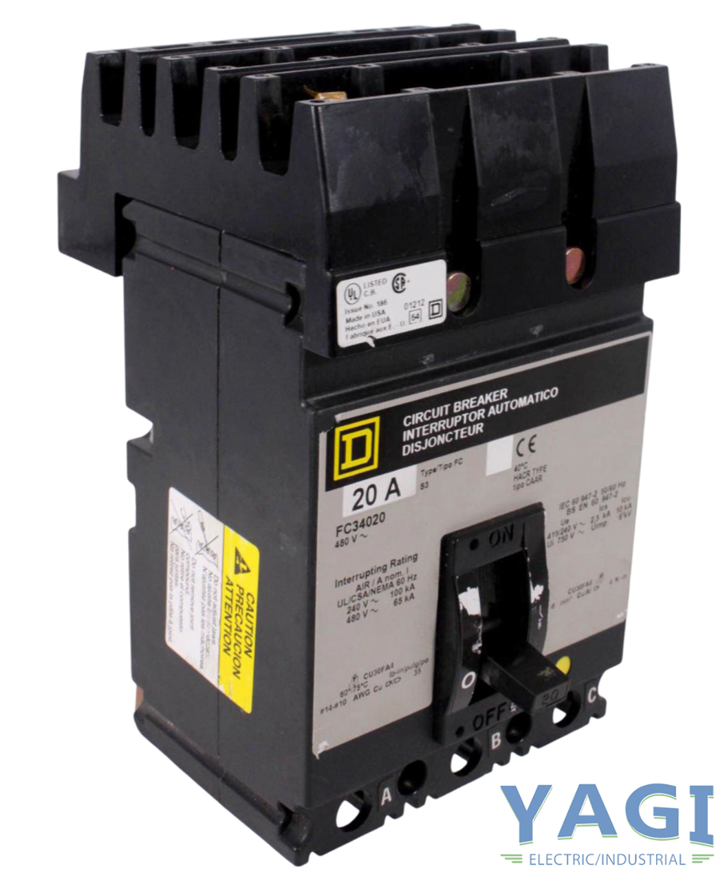 Square D FC34020 Breaker 20A 480V 3P 3PH 65kA F Frame I-Line Plug-In LI