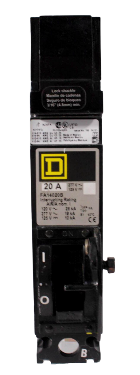 Square D FA14020B Breaker 20A 480Y/277V 1P 1PH 18kA I-Line Thermal Magnetic