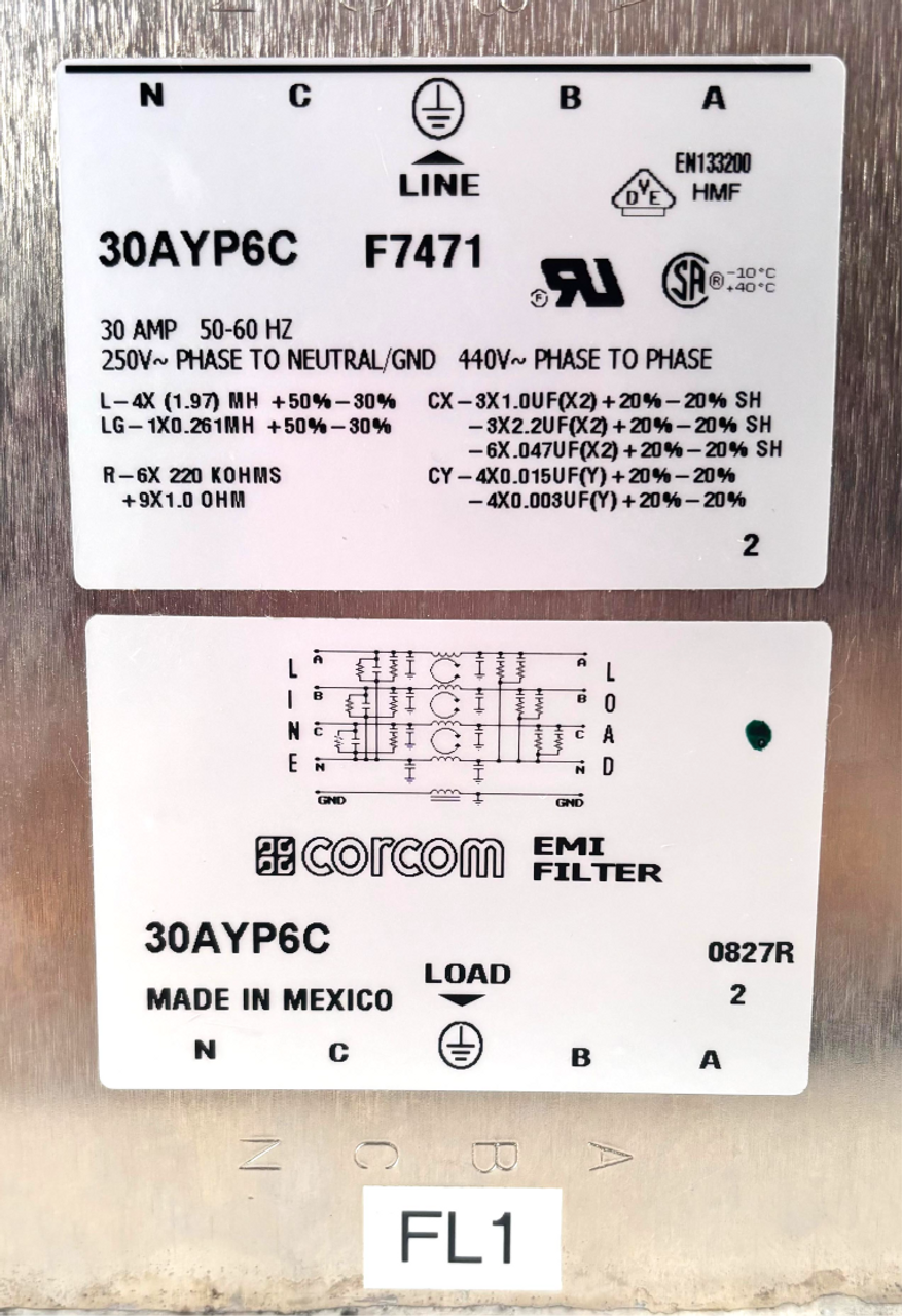 Corcom 30AYP6C EMI Filter 30A 250V PH to Neutral 440V PH to PH 50/60Hz Chassis Mount