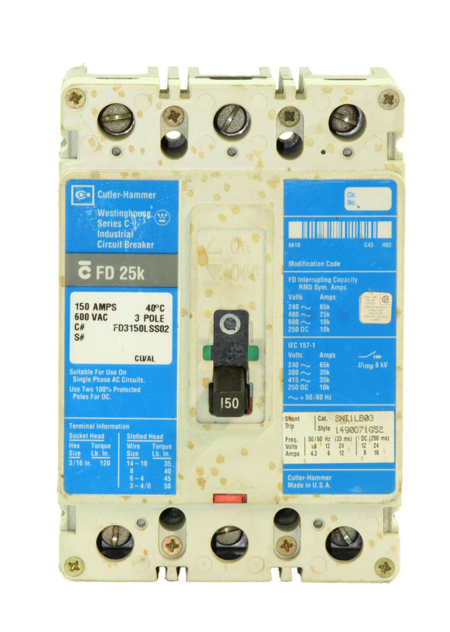 Cutler Hammer FD3150LSS02 Breaker 150A 600V 3P 18kA with Shunt Trip Series C Industrial