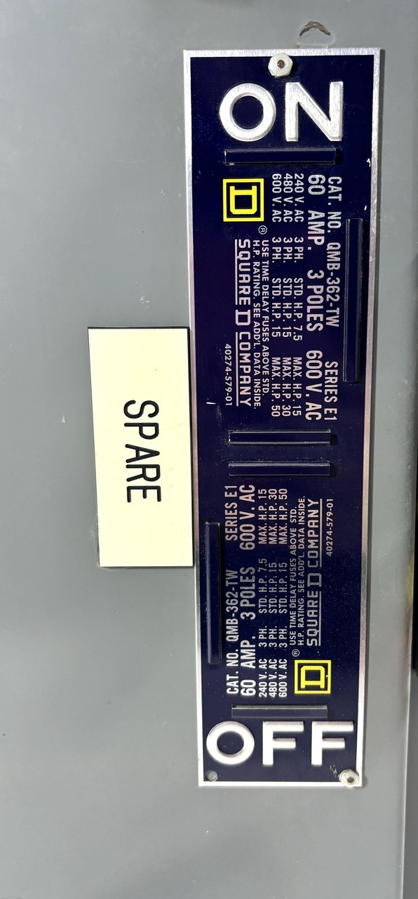 Square D QMB362TW Panelboard Switch - 60/60A 600V 3P NEMA KS1 3PH Fusible Twin Switch