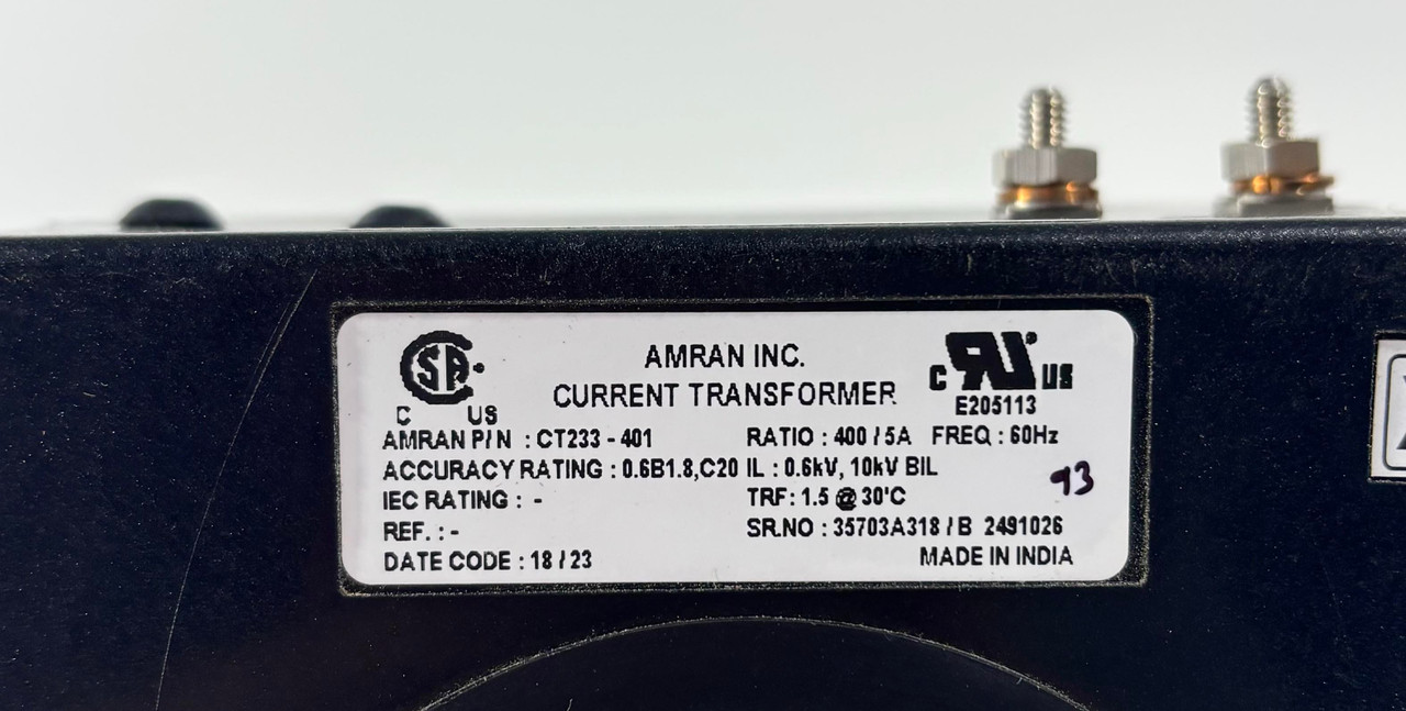 Amran CT233-401 Current Transformer 400/5A 60Hz 0.6B1.8,C20 0.6kV 10kV BIL