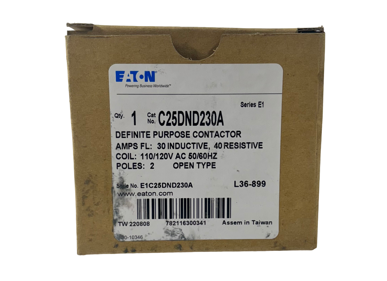 Eaton C25DND230A Definite Purpose Contactor 30A 110/120V 2P 50/60Hz Open Type