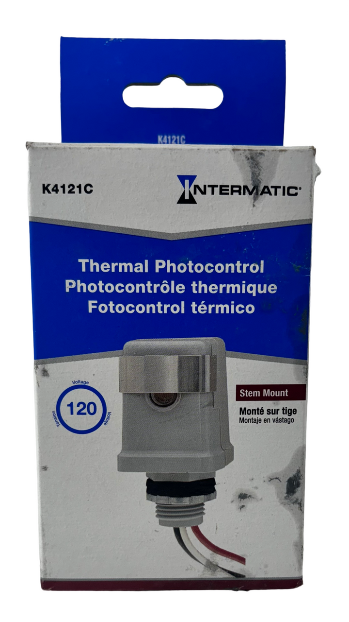 Intermatic K4121C Thermal Photocontrol 1800W 120V Stem Mount 6 In Leads