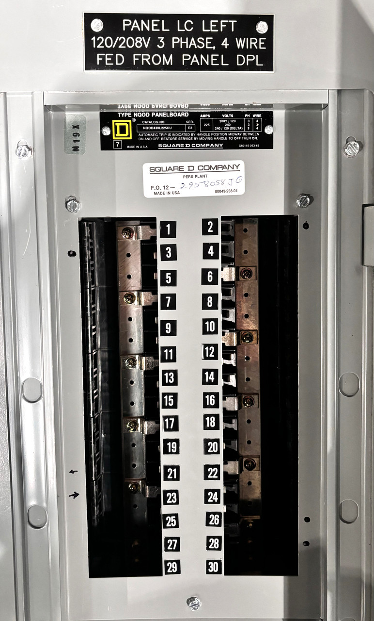 Square D NQOD430L225CU Panel Board 225A 240V 3PH 4W 30 Spaces Main Lug Only W/MH32 Enclosure and MHC32S Trim