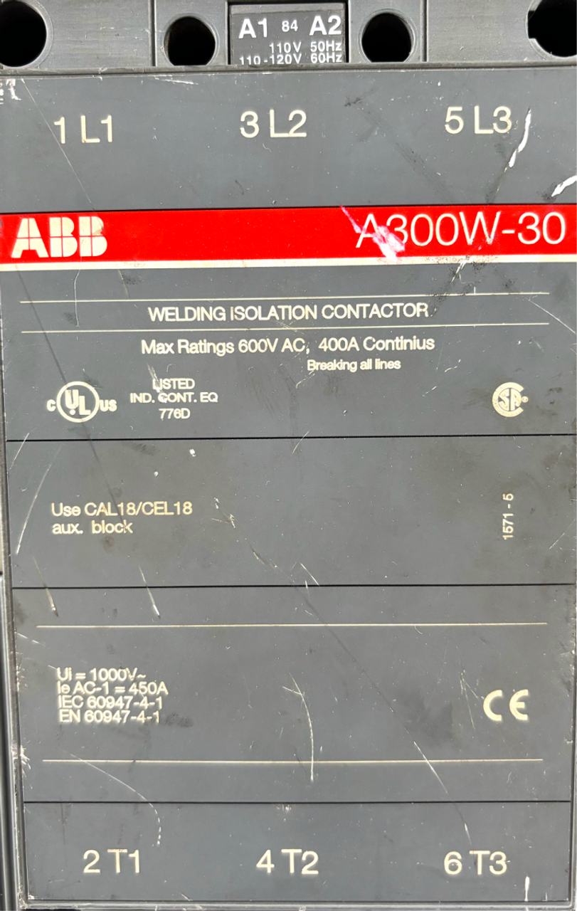 ABB A300W-30 Welding Isolation Contactor 400A Continuous 600V 3P 3PH