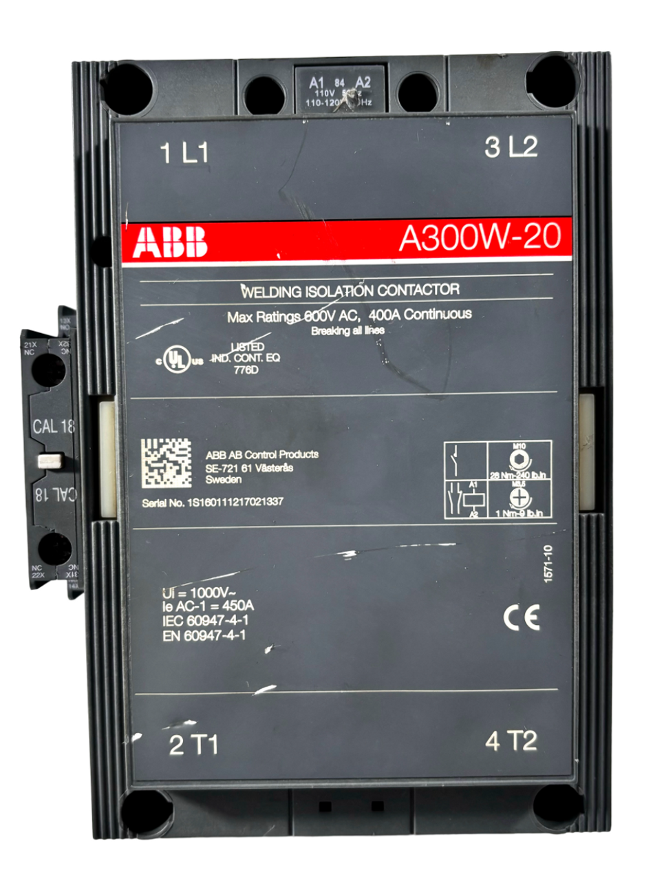 ABB A300W-20 Welding Isolation Contactor 400A Continuous 600V 2P Configuration