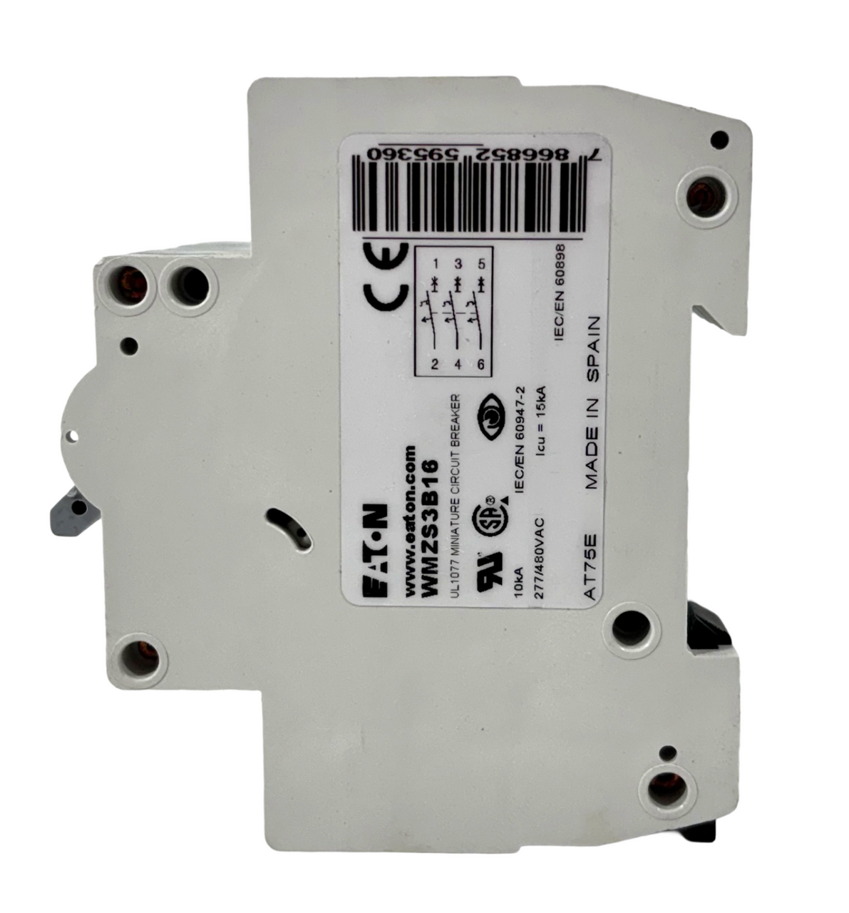 Eaton WMZS3B16 Breaker 16A 277/480V 3P 3PH 10kA Type B DIN Rail Thermal Magnetic
