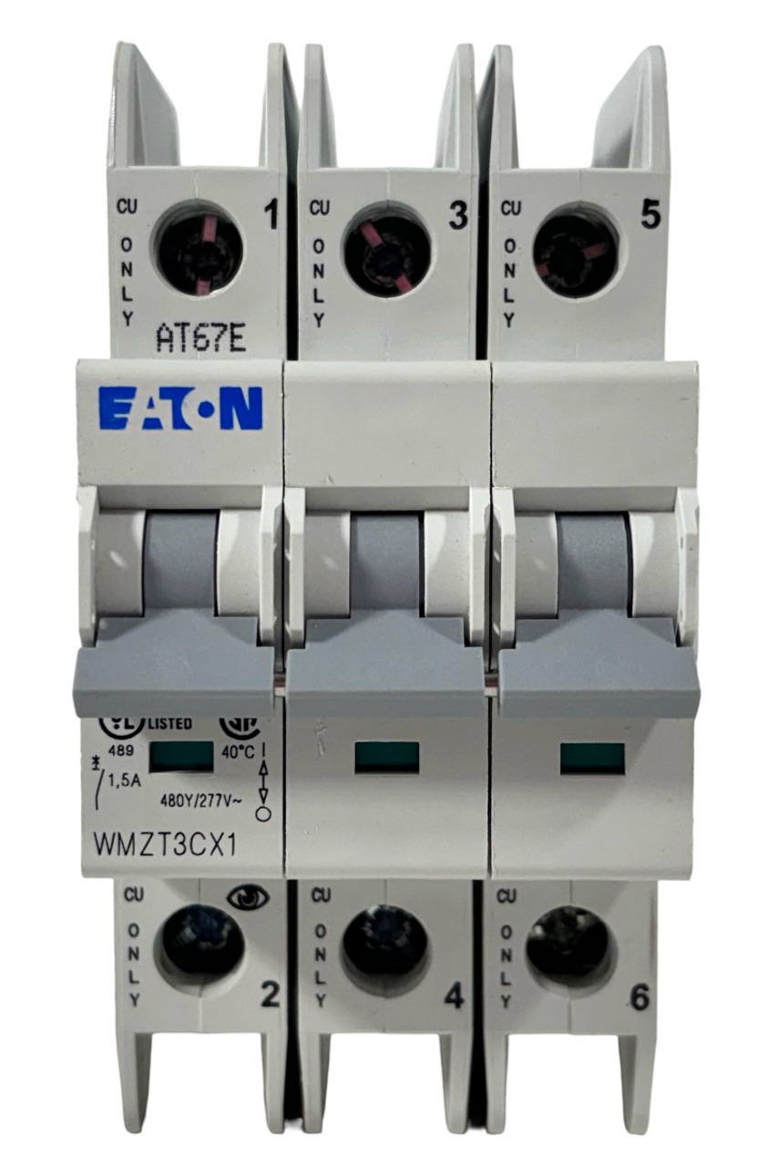 Eaton WMZT3CX1 Breaker 1.5A 480Y 277V 3P 3PH 10kA C Curve Din Rail