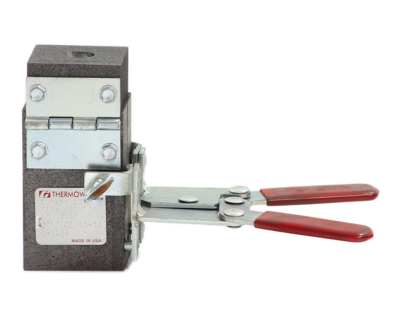 ThermOWeld M-8579 Exothermic Mold #6 Stranded Run to .135 Diameter Steel Wire, using #15 Weld Metal Cartridge