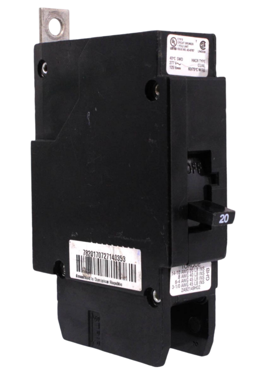 Eaton GHB1020 Bolt-On Breaker 20A 277V Single Pole 14kA Type GHB