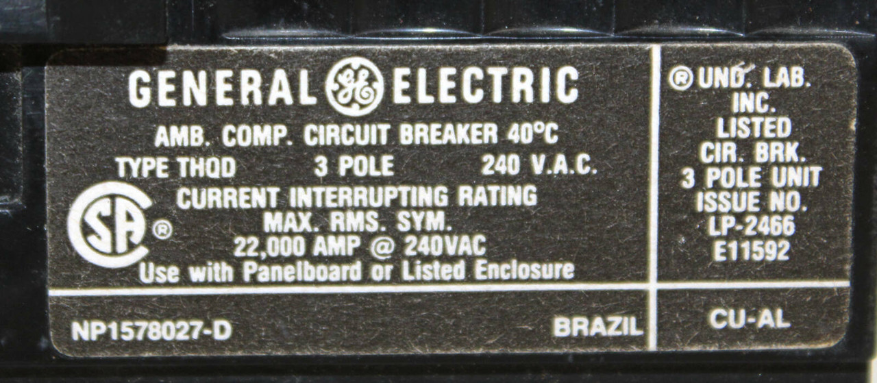 General Electric THQD32225 Breaker - 225A 240V 3P 22kA Bolt-On